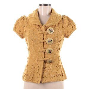 🍄 Leifsdottir Sylvan Scene Cardigan | Mustard Puff Sleeve Knit Anthropologie M